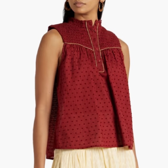 NWT Joie Josea Striped Fil Coupe Cotton Jacquard Top in Russet Brown, Size L - Picture 1 of 11